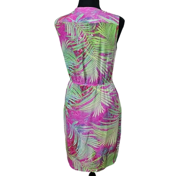 Nanette Lepore Palm Paradise Printed Silk Sleeveless Ruched V-Neck Dress Size 2 - Picture 5 of 16